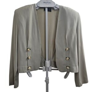 Vintage Club 22 Cropped Jacket Cream Ivory Rosette Buttons Women USA Blazer